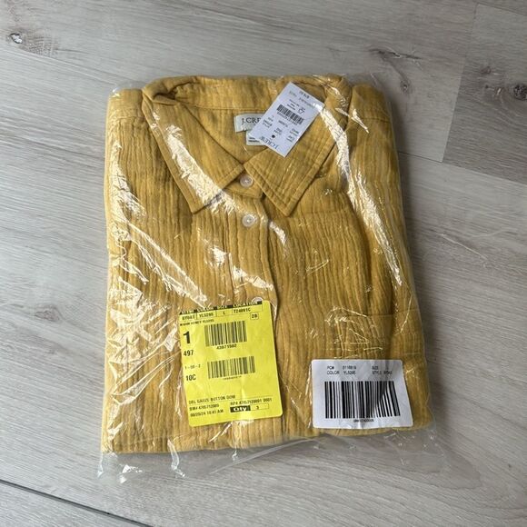 J. Crew Double Gauze Button Down Long Sleeve Shirt Warm Honey‎ size L NWT in pkg - Picture 7 of 9